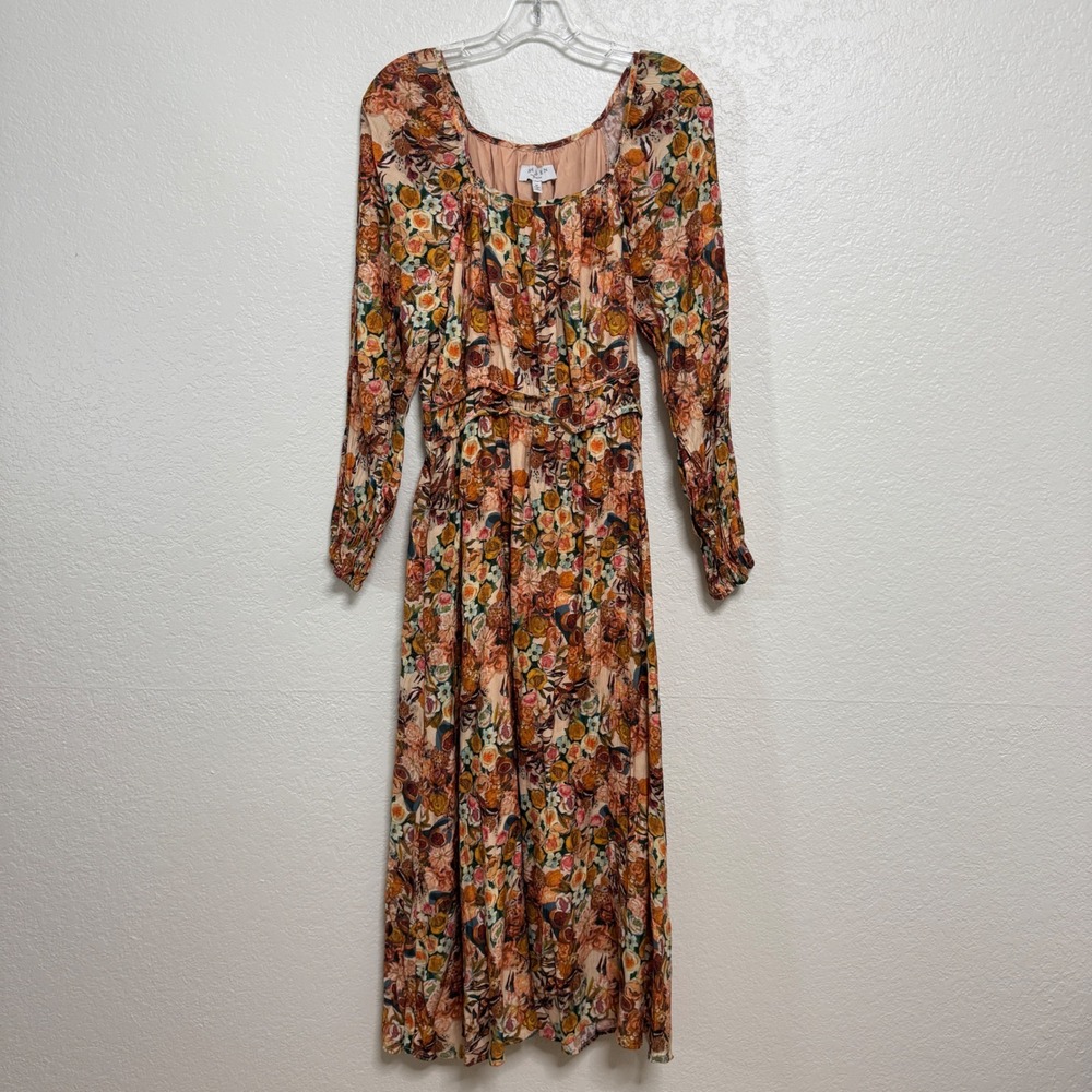 Hayden Los Angeles Maxi Dress Womens M Orange Floral Fall Long Sleeve